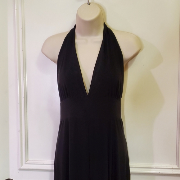 🌺JMode Black Halter Deep Plunge V-Neckline Wide Leg Jumpsuit, Large🌺 - Picture 7 of 8